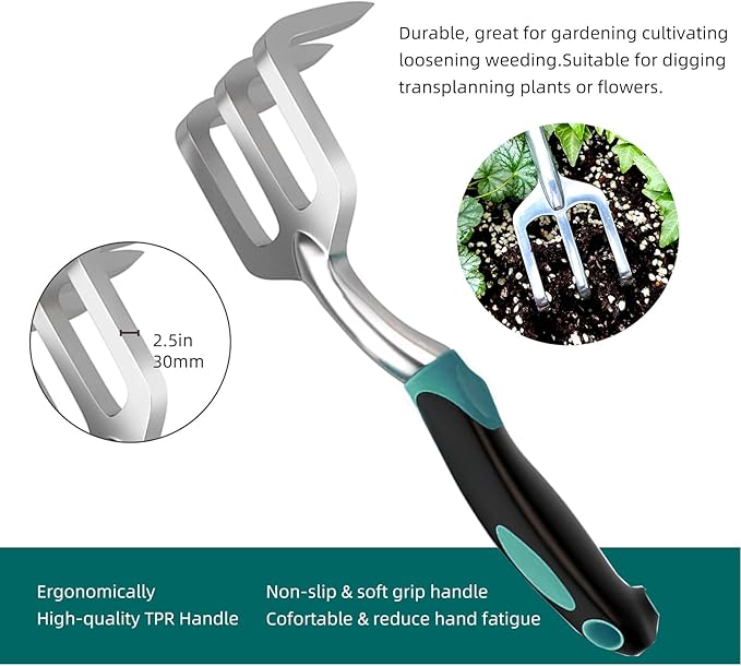Gardening Tool, Heavy Duty Gardening Hand Tools for Gardener, Gardening Gifts for Women, Men, Heavy Duty Gardening Tools with Storage Tote Bag Non-Slip Rubber Grip, Aluminum Green Gardening Tool Set