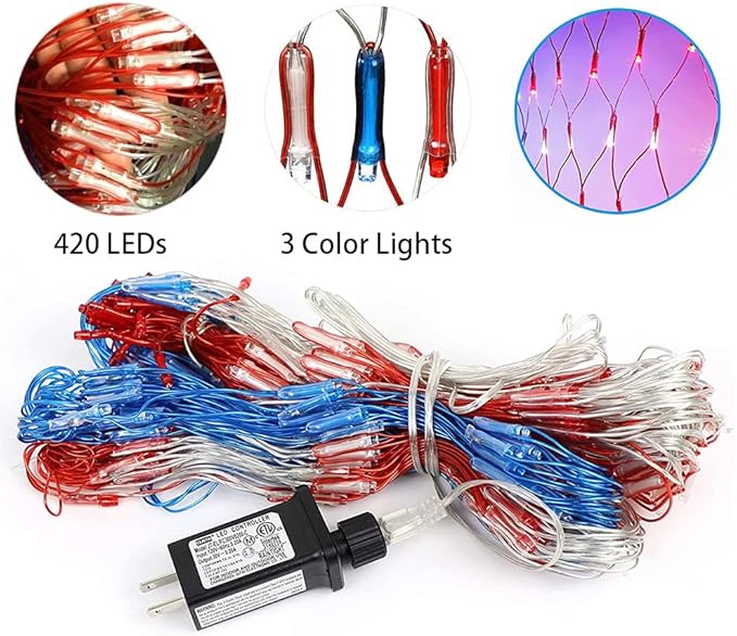 American Flag Light, 420 Super Bright LEDs Net Light Waterproof US for Independence Day July 4th, Yard, Garden Patio Yard Holiday Decoration