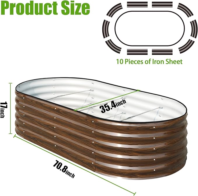 SnugNiture Galvanized Raised Garden Bed, 6x3x1.5ft Oval Metal Planter Box for Planting Outdoor Plants Vegetables