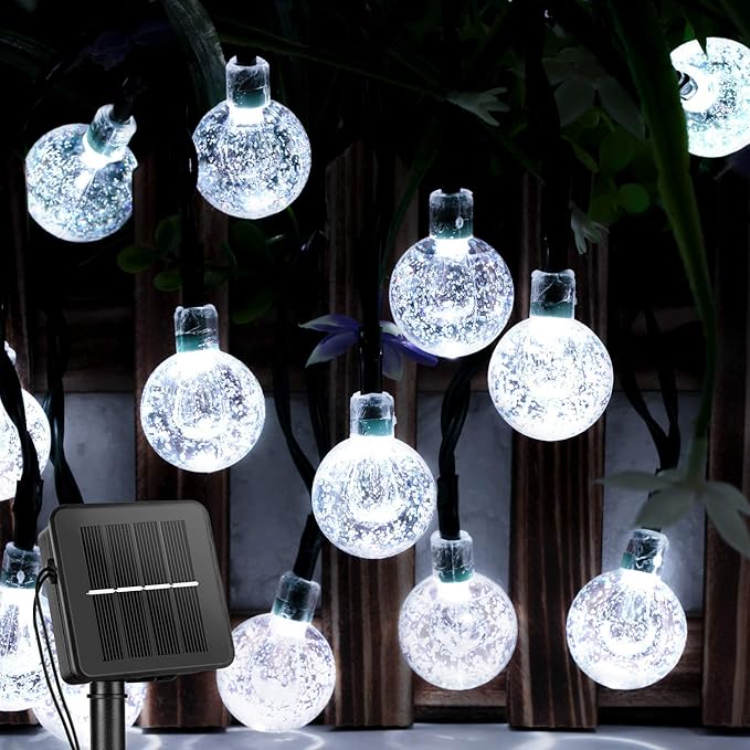 Brightown Outdoor Solar String Lights - 60 Led, 35.6 Feet with 8 Modes, Waterproof, Perfect for Garden, Yard, Porch, Wedding Party Decor (Pure White)