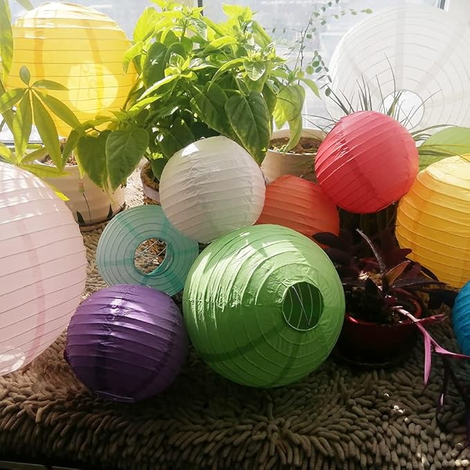 Chinese Style Paper Lanterns, Set of 12, Suitable for Party Decoration (Red, 12in)