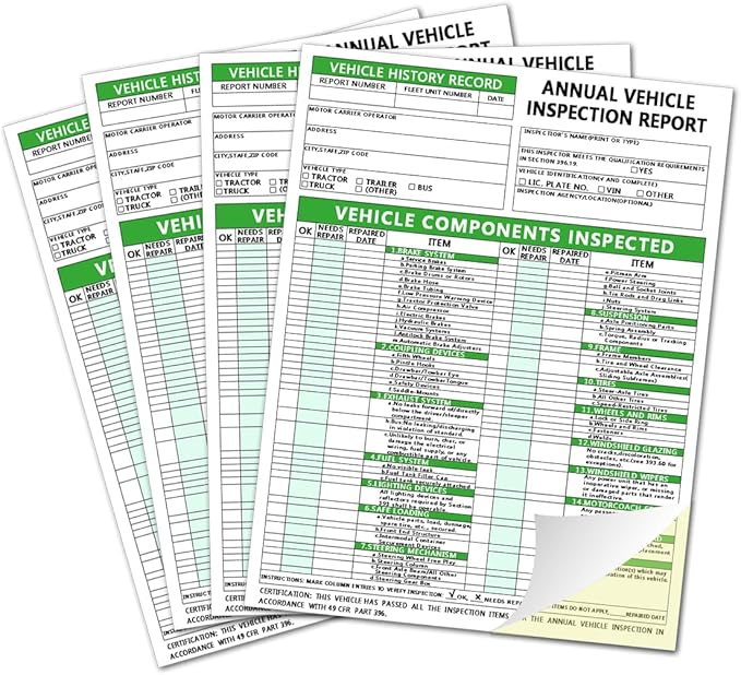 Annual Vehicle Inspection Report Form Dot Annual Inspection Forms and Stickers, 25-pk 3-Ply Carbonless Adhesive Vinyl Label 2-Ply, Driver Vehicle Inspection Report Book for Truck Drivers