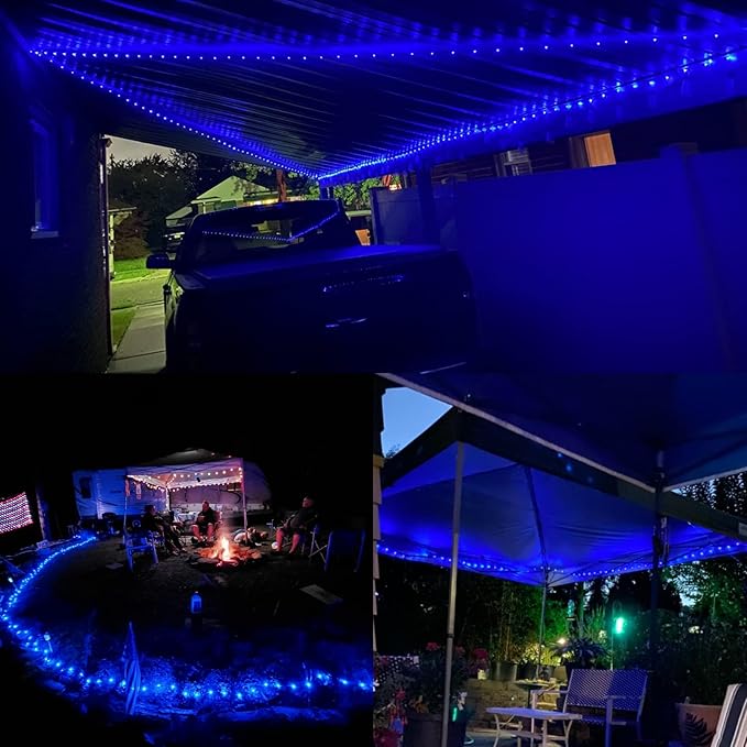 QITONG 4 Pack Solar Fairy Lights Blue, Each 33ft 100 LED String Lights Outdoor Waterproof, 8 Modes Blue Solar Lights for Outside Tree Garden Pool Wedding Party Christmas