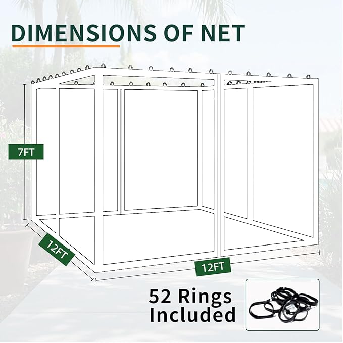Replacement Gazebo Mosquito Netting 12' x 12',Universal Netting for Canopy Tent,4-Panel with Zipper for Outdoor Patio,Backyard (Mosquito Net Only,Black)