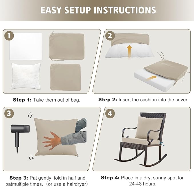 Outdoor Cushions for Patio Furniture, Waterproof Outdoor Chair Cushion w/Fade-Resistant, Removable & Machine-Washable Cover, 22x22 Inch, Deep Seat Sofa/Couch Pad Replacement – Set of 1/2/4, Cream