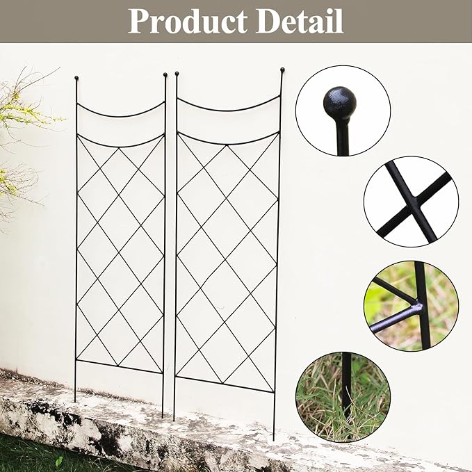 45.3" H x 15" W Metal Garden Trellis for Climbing Plants, Black Iron Trellis for Vines Plant Rose Vegetable Support,Large Decorative Outdoor Trellis，2 Pack