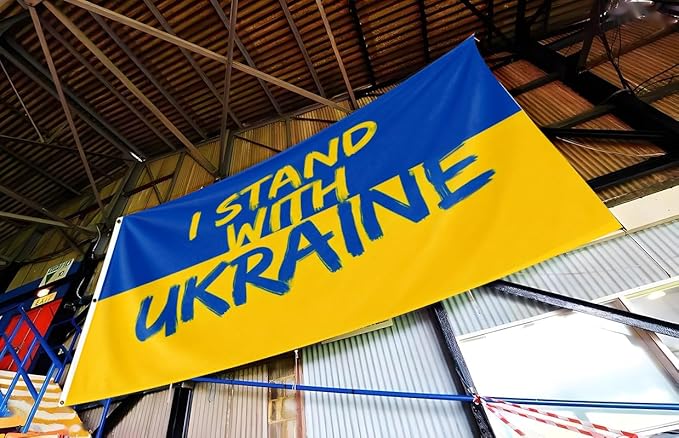I Stand with Ukraine Flag Extra Large Flag 8x12FT Giant Ukrainian National Polyester Banner With 3 Grommets Fade Resistant Vivid Color For Patriotic Festival Events Party Decoration