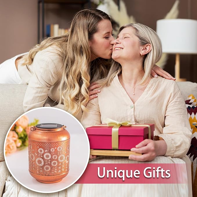 2 Pack Sunflower Solar Lanterns Outdoor Waterproof Hanging Solar Lights Sunflower Gifts for Women Men Mom Metal Decorative LED Outdoor Lanterns for Patio,Lawn,Landscape, Garden Decor, Yard Decoration