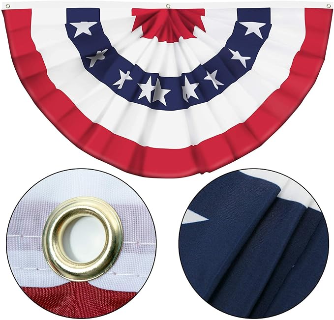 USA Pleated Fan Flag American US Bunting Flag Patriotic Half Fan Banner Flag with Canvas Header and Brass Grommets for 4th of July Memorial Day Indoor Outdoor Decoration (4, 2x4 Feet)