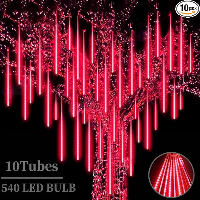 Meteor Shower Lights, 20 Inch 10 Tube 540 LED Multicolor Christmas Lights, Rain Falling Raindrop Lights for Outdoor Xmas Patio Garden Roof Eaves Decoration