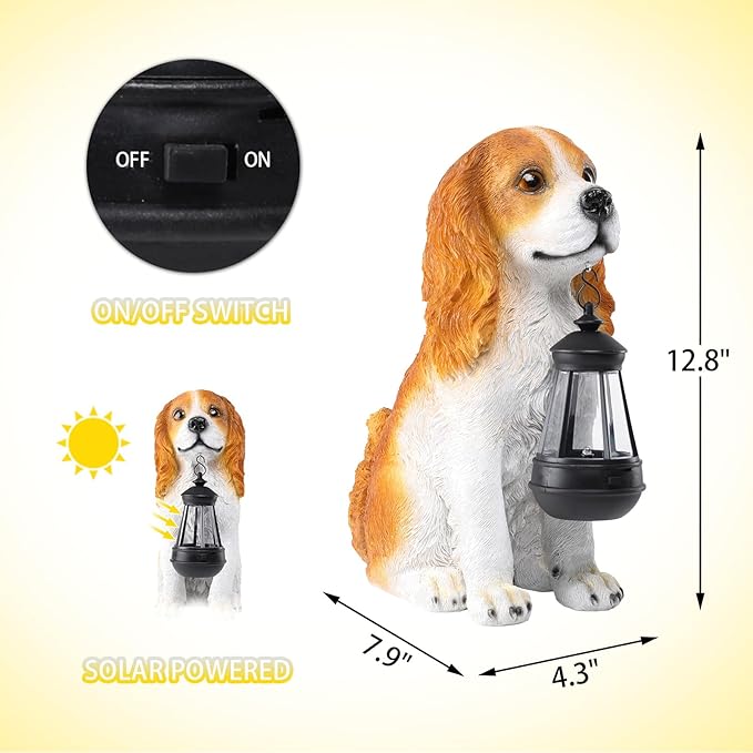 Afirst Dog Garden Statue - Outdoor Decor with Solar Lantern Lovely American Cocker Spaniel Figurine Patio Lawn Yard Art Ornaments Housewarming Gift