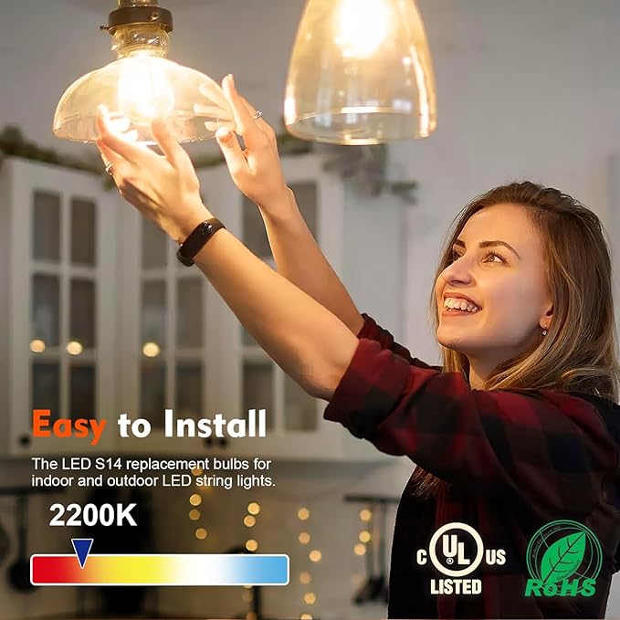 Shatterproof S14 LED Replacement Bulbs for Outdoor String Lights, 15 Pack 1W Equivalent to 11W Incandescent Bulb, Soft White 2200K, Dimmable, E26 Regular Base