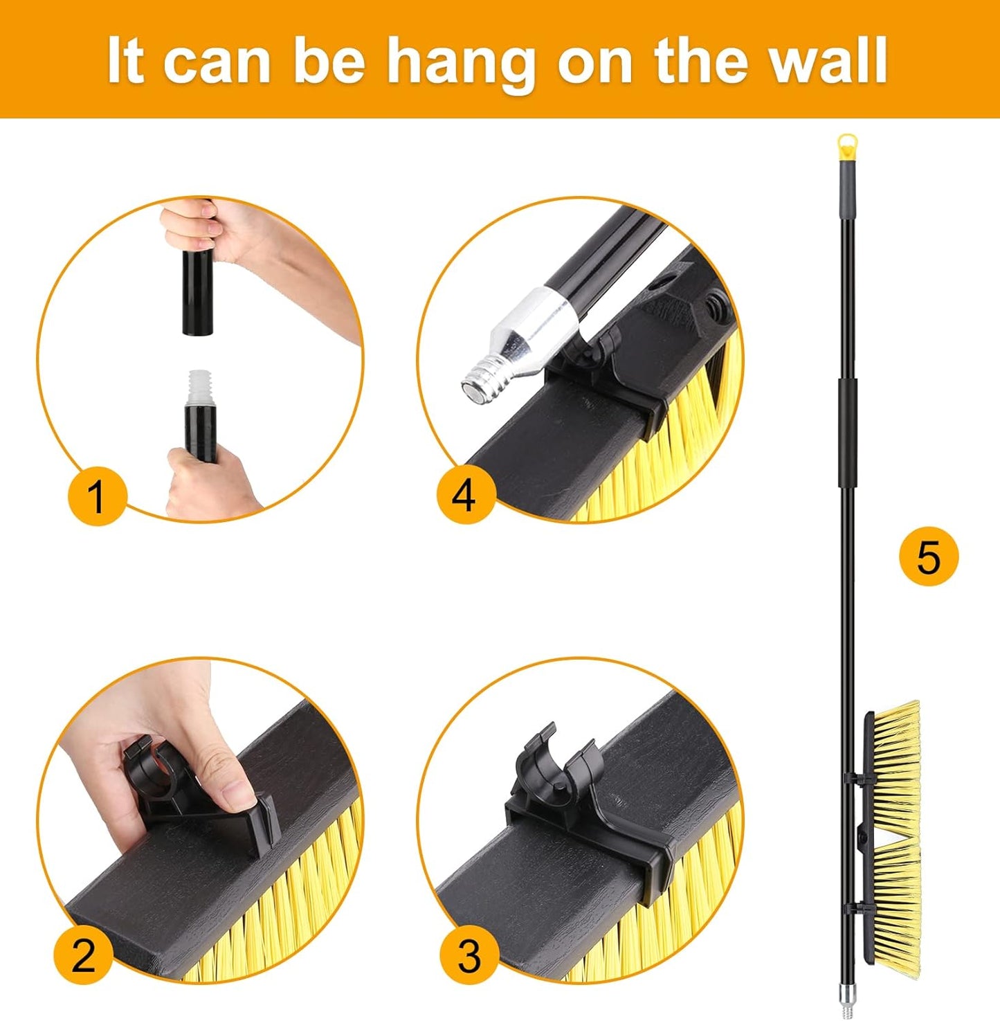 18 Inches Push Broom Outdoor- Heavy Duty Broom with 63" Long Handle for Deck Driveway Garage Yard Patio Concrete Floor Cleaning