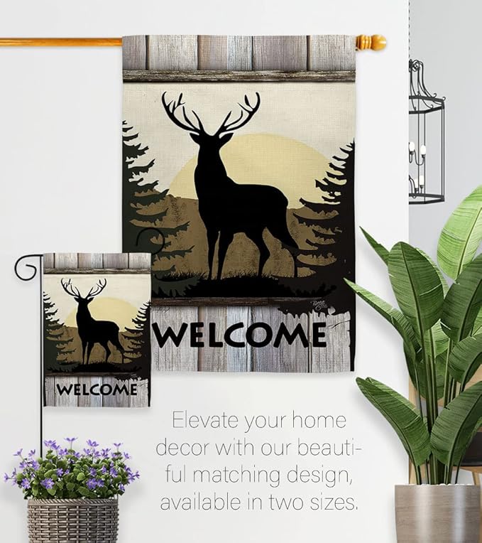 Breeze Decor Welcome Deer Nature Wildlife Decorative Vertical Garden Flag, 28" X 40", Multi-Color