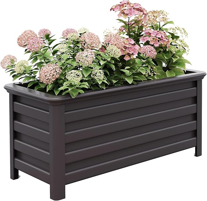 Aluminum Rectangular Outdoor Planter 39.36" Long Box Planter for Patio Porch Indoor Outdoor Weather-Resistant Large Planters with Drainage Hole for Flowers, Dark Brown, 19.68"D x 39.36"W x 19.68"H