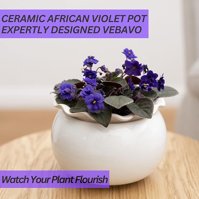 African Violet Pots 6 Inches Ceramic, Effortless Self Watering Pots for Indoor Plants for Busy Plant Lovers, Easy Plant Self Watering Pot, Plant Pots, Flower Pot, Plant pots Indoor