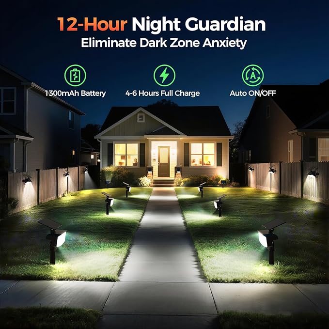 Solar Spot Lights Outdoor, 92 LEDs Landscape Lighting with 3 Lighting Modes and Auto On/Off, IP67 Waterproof Spotlights, Outdoor Solar Lights for Yard Garden, 8 Pack (Cool White)