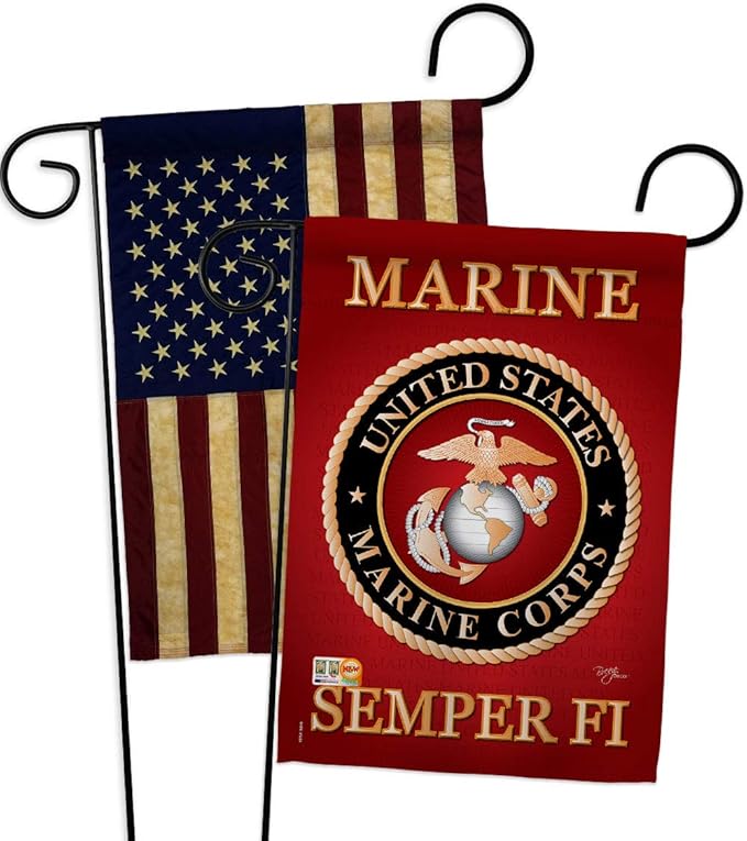 Marine Corps Garden Flag - Pack Armed Forces USMC Semper Fi United State American Military Veteran Retire Official USA Vintage Applique - House Banner Small Yard Gift Double-Sided 13 X 18.5