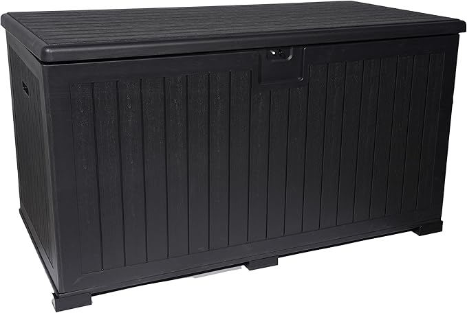 270 Gallon Outdoor Storage Box Waterproof, Extra Large Plastic Outside Deck Box Weatherproof, Resin Patio Storage Bin with Lock and Lids for Pool Equipment and Cushion, Black
