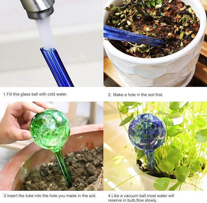 Brajttt Plant Watering Globes Automatic Glass Watering Bulbs, Glass Ball Planter, Decorative Garden Watering Cans Glass drip Ball with 8 Tags, 8-Pack, 2.95 inch Diameter