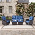 Outdoor Brown Wicker Furniture Set of 5, Wicker Patio Conversation Set Blue by Rilyson