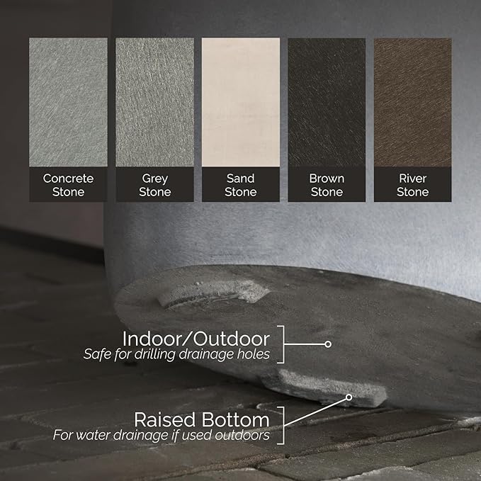 Mondo Large Planter – Grey Stone Finish – Fiberglass Indoor/Outdoor and Weather-Resistant Round Planter (26" D x 24.6" H Exterior, 24.6" D x 24" H Interior)