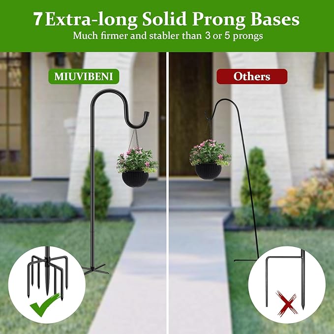 96" Shepherds Hooks for Outdoor with 7 Prongs Base, Heavy Duty Bird Feeder Pole for Hanging Lantern, Hummingbird Feeder, Shepherds Hook for Bird Feeders Outside,1 Pack