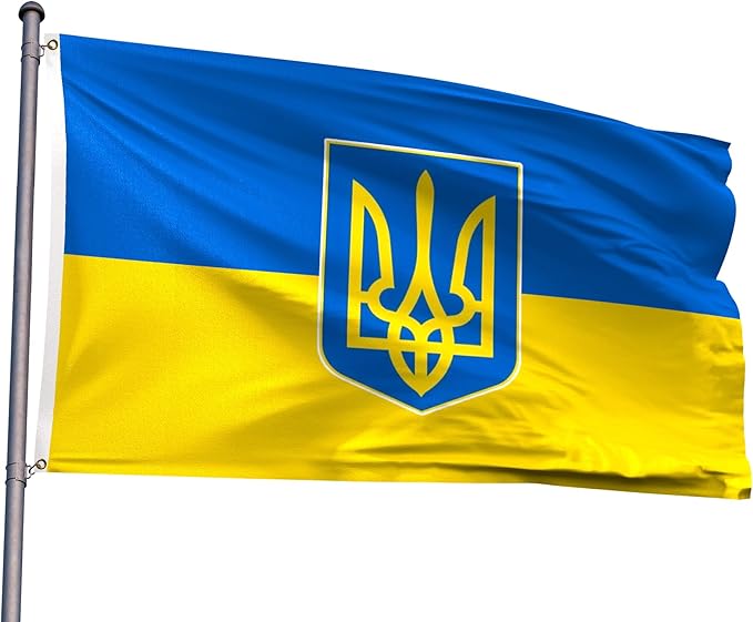 Ukraine Trident Flag 2x3FT Ukrainian Coat of Arms National Polyester Banner With 2 Grommets Fade Resistant Vivid Color For Patriotic Festival Events Party Decoration