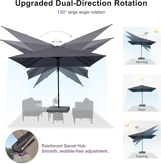 PURPLE LEAF 11.5' X 8' Left-right Tilting Outdoor Patio Umbrella Swivel Offset Cantilever Heavy Duty Rectangle Aluminum Umbrella with UV Resistant for Deck Pool Patio Backyard, Graphite Grey