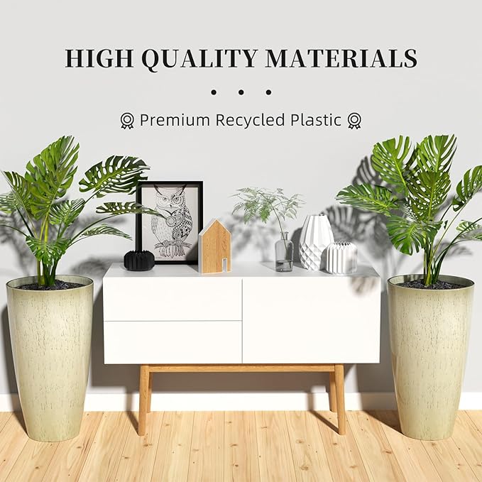 QCQHDU 21 inch Tall Planters for Indoor & Outdoor Plants, 2 Pack Sturdy Plant-Flower-Tree Pots for Front Porch Patio Deck Living Room Decor