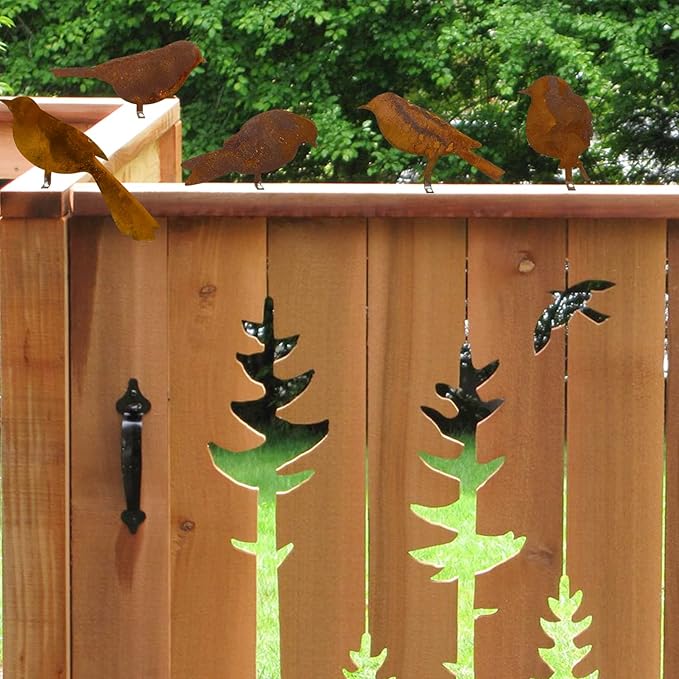 5PCS Metal Bird Silhouette with Rusty, Rusty Birds Decoration, Metal Birds Statues, Lifelike Patina Metal Birds Garden Ornaments Silhouette