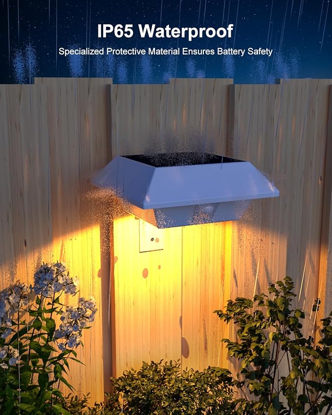 4 Pack Solar Powered Gutter Lights Outdoor Decorative Waterproof 12 LEDs Yard Lamp for Fence, Railing, Outside Wall, Deck, Garden, Path, Backyard, Walkway, Patio, No Drilling Installation (Warm White)