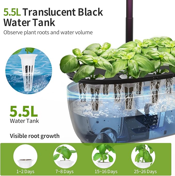 12 Pods Hydroponics Growing System Indoor Herb Garden with LED Growth Lamp Smart Water Pump Plant Germination Kit (No Seeds) Home Kitchen, Gift Ideas for Women Men