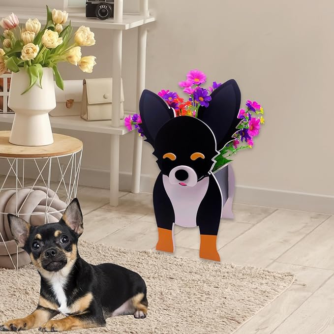 Black and White Chihuahua Planter Plant Pots,Cute Garden Dog Flower Planter,Dog Planters Birthday Gifts for Women,Office,Indoor/Outdoor Decor(9.45 * 5.91 * 13.46in)