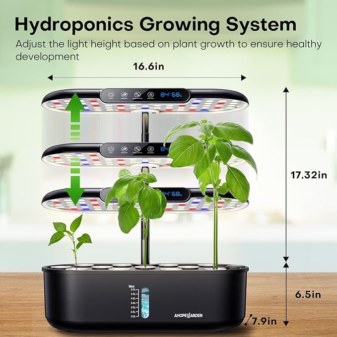 Ahopegarden Hydroponics Growing System kit Indoor Garden, 12 Pods Plant herb Garden with LCD Environmental Detection Germination Vegetable LED Growth Lamp, Hydroponics Grower Healthy Fresh Vegetables