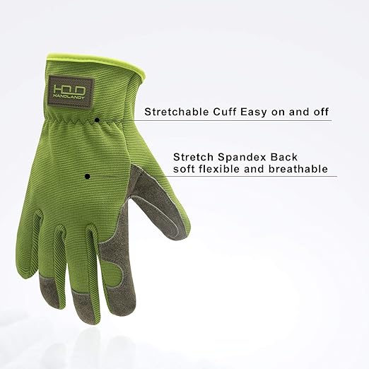 HLDD HANDLANDY Leather Work Gloves for Men & Women, Cowhide Gardening Gloves Utility Work Gloves, Mechanic Construction Driver Gloves (XL, Green)