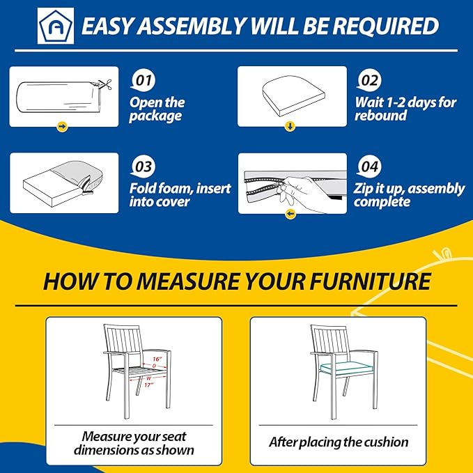 AAAAAcessories Outdoor Seat Cushions for Chairs, Waterproof, Fade-Resistant Patio Furniture Replacement Cushions, 17" x 16" x 2", Set of 4, Gray