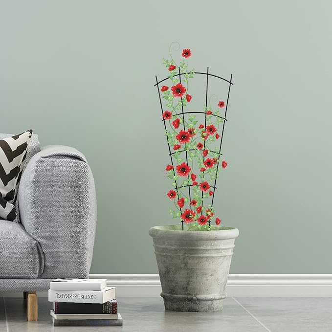 4 Pack 23'' Indoor Plant Trellis for Potted Plants Climbing, Outdoor Metal Garden Trellis Houseplants Flowers Vine Ivy,Fan Shape, Black