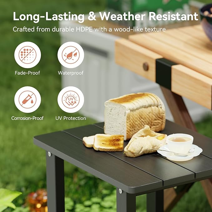 Adirondack Outdoor Side Table Small Outside Table for Patio Poolside Yard Garden 2-Tier Outside End Tables, Indoor or Outdoor Use, Easy Maintenance, 2 Pcs, Black