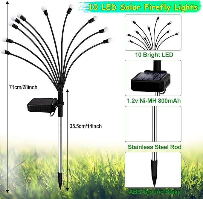 Kohlrabi Solar Garden Lights Outdoor, 4 Pack 40 LED Solar Firefly Lights Waterproof, Sway by Wind, Solar Swaying Light for Yard Patio Backyard Garden Planter Flower Bed Pathway Outdoor Decoration