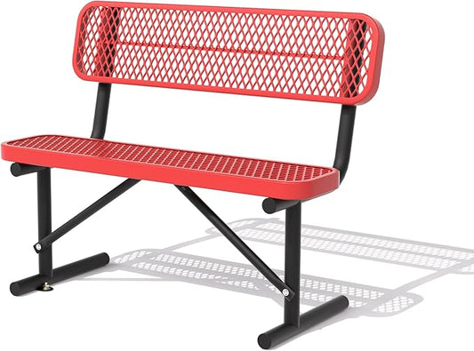4/6/8 Feet Park Bench for Outside Heavy Duty Metal, Garden Benches Outdoor Bench with Backrest & Portable Frame, for Shopping Malls Stores Parks Patios Decks, Red