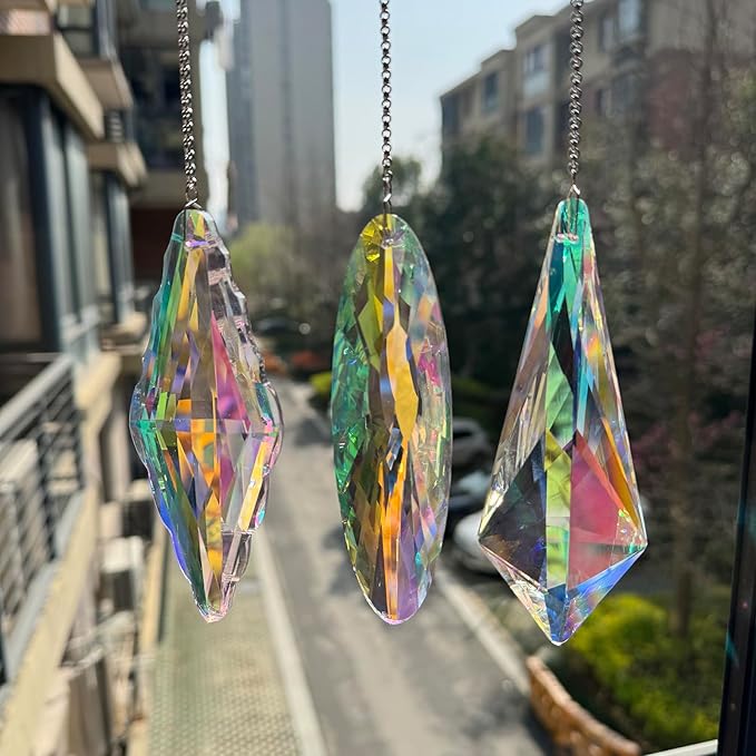 3PCS 5" Large Crystal Sun Catcher Prisms, Hanging Suncatchers with Glass Prism, Rainbow Maker for Room, Windows,Garden,Fantasy Aesthetic Home Decor. (YGBS02)
