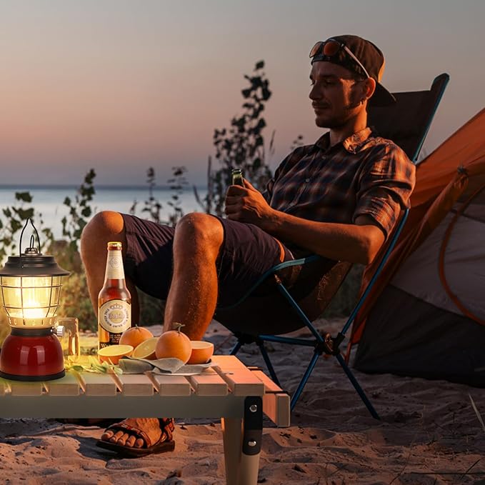 LED Camping Lantern Rechargeable Stepless Dimming Vintage Tent Lamp, 4000mAh Power Bank, IPX5 Waterproof Portable Hanging Camping Tent Light for Camping Hiking Emergency and Power Outage