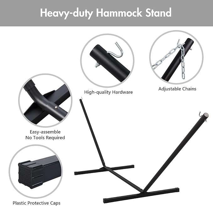 ANOW Heavy Duty Hammock with 12FT Steel Stand Included, Rope Hammock with Detachable Pillow and Pad, 450 LBS Weight Capacity, Cream