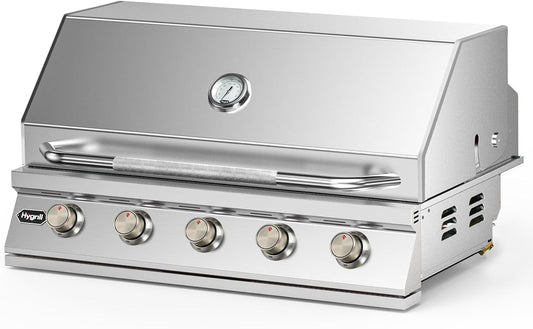 Hygrill 40-Inch Built In Grill, Stainless Steel 5-Burner Grill Head for Outdoor Kitchen, Liquid Propane
