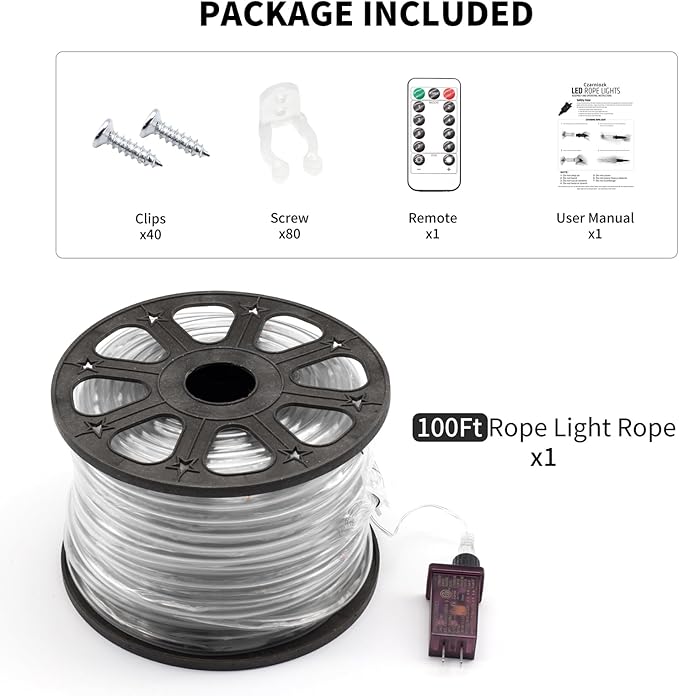 LED Rope Lights for Outside 100Ft Waterproof LED Rope Lighting 429 LEDs 110V 8 Modes Remote Control Timer Christmas Rope Lights for Outdoor Party Holiday Garden Decoration (Multicolor)
