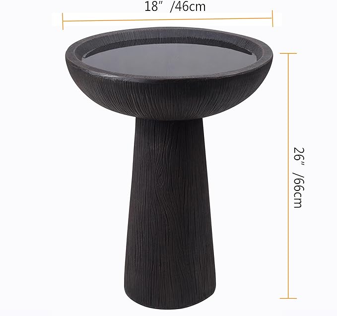 Bird Bath for Outdoor - 26'' Tall Resin Natural Wood Pattern Designt Birdbaths, Lightweight and Durable - Enhance Your Outside Garden with This Stunning Water Feature (Wood Grain)