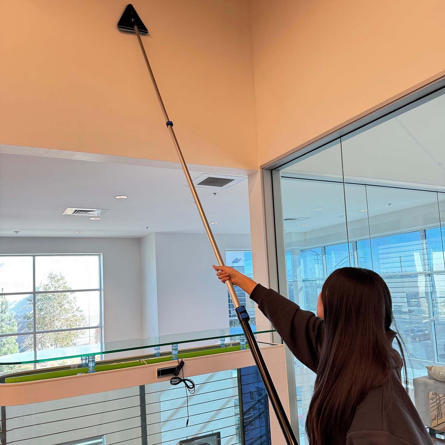 16 Feet High Ceilings Baseboard Wall Cleaner Mop with 8 Ft Extension Pole, Cobweb Duster, Window Cleaning Squeegee Kit (8ft)