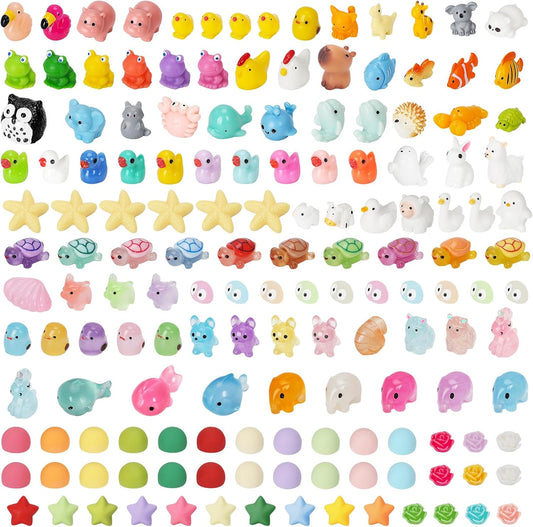 150 Pcs Mini Resin Animals, Miniature Animals to Hide Luminous Tiny Figurines Bulk Glow in The Dark Bulk for Fairy Garden Aquarium
