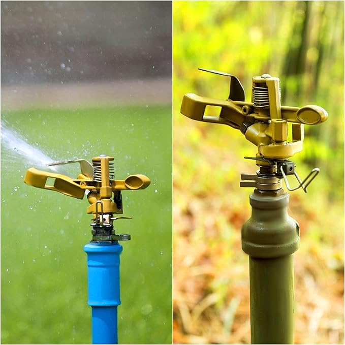 2 Pieces 1/2 Inch Brass Impact Sprinkler, Heavy Duty Sprinkler Head with Nozzles, Adjustable 0-360 Degrees Watering Sprinklers for Yard, Lawn and Grass Irrigation